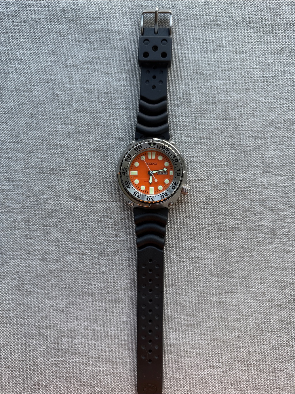 Seiko Orange Dial Diver With Black Rubber Strap